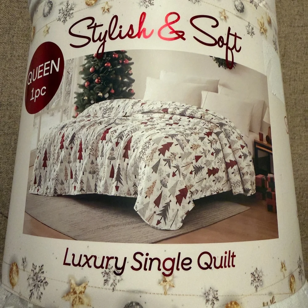 Luxury Single Quilt – Queen Size (86” x 86”) Stylish & Soft | Holiday Tree Print